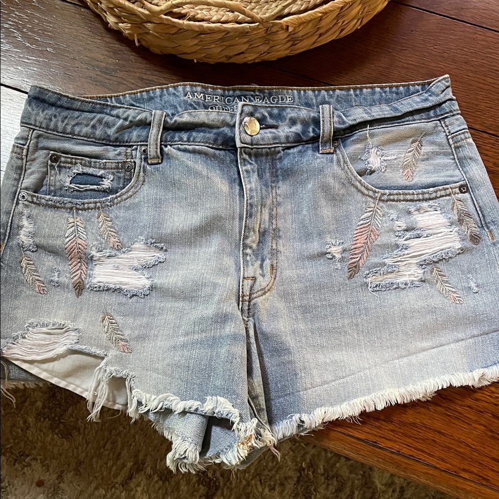 American Eagle Outfitters Light Blue Distressed Denim Jean Shorts